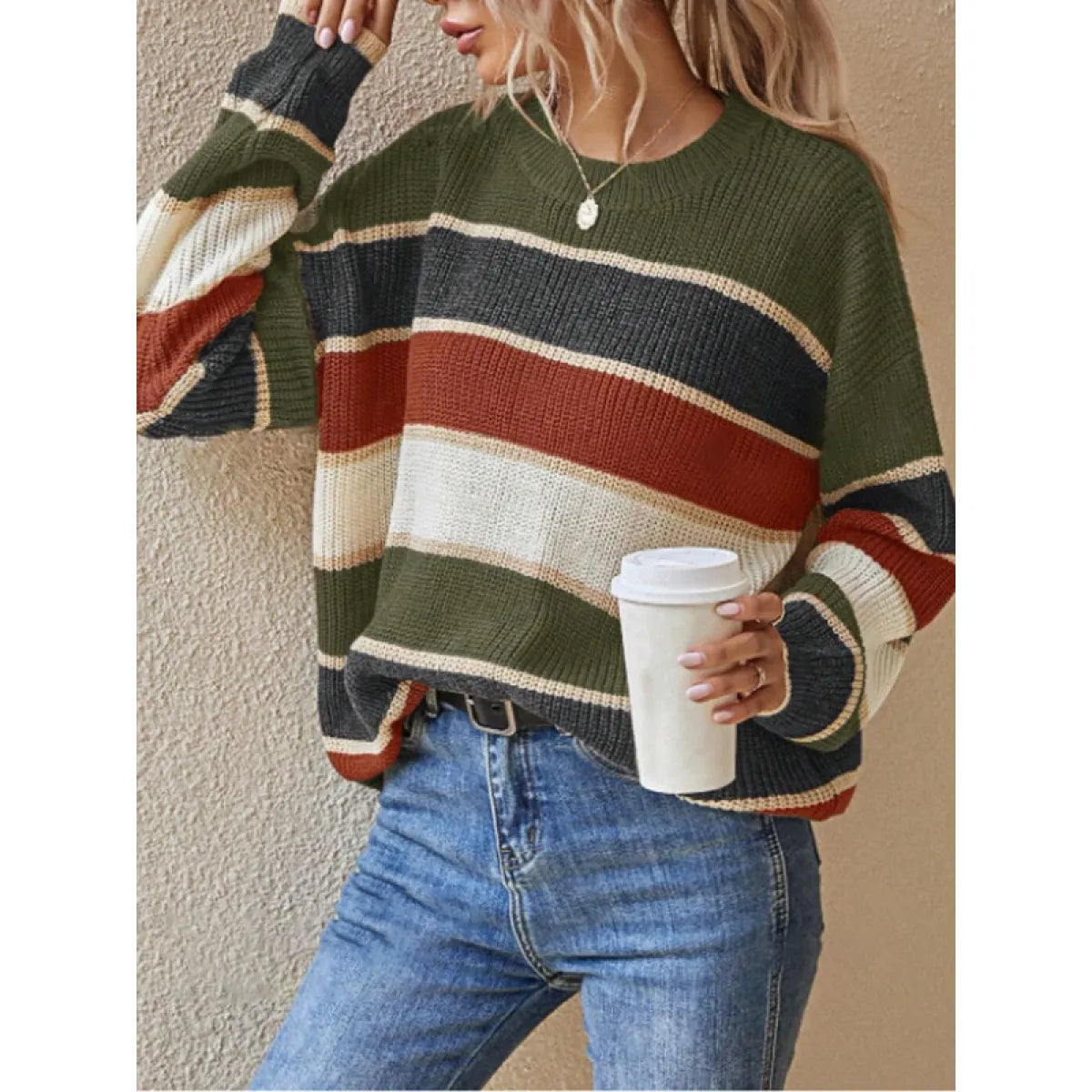 StripeEase™ Women’s Cozy Striped Winter Pullover Sweater