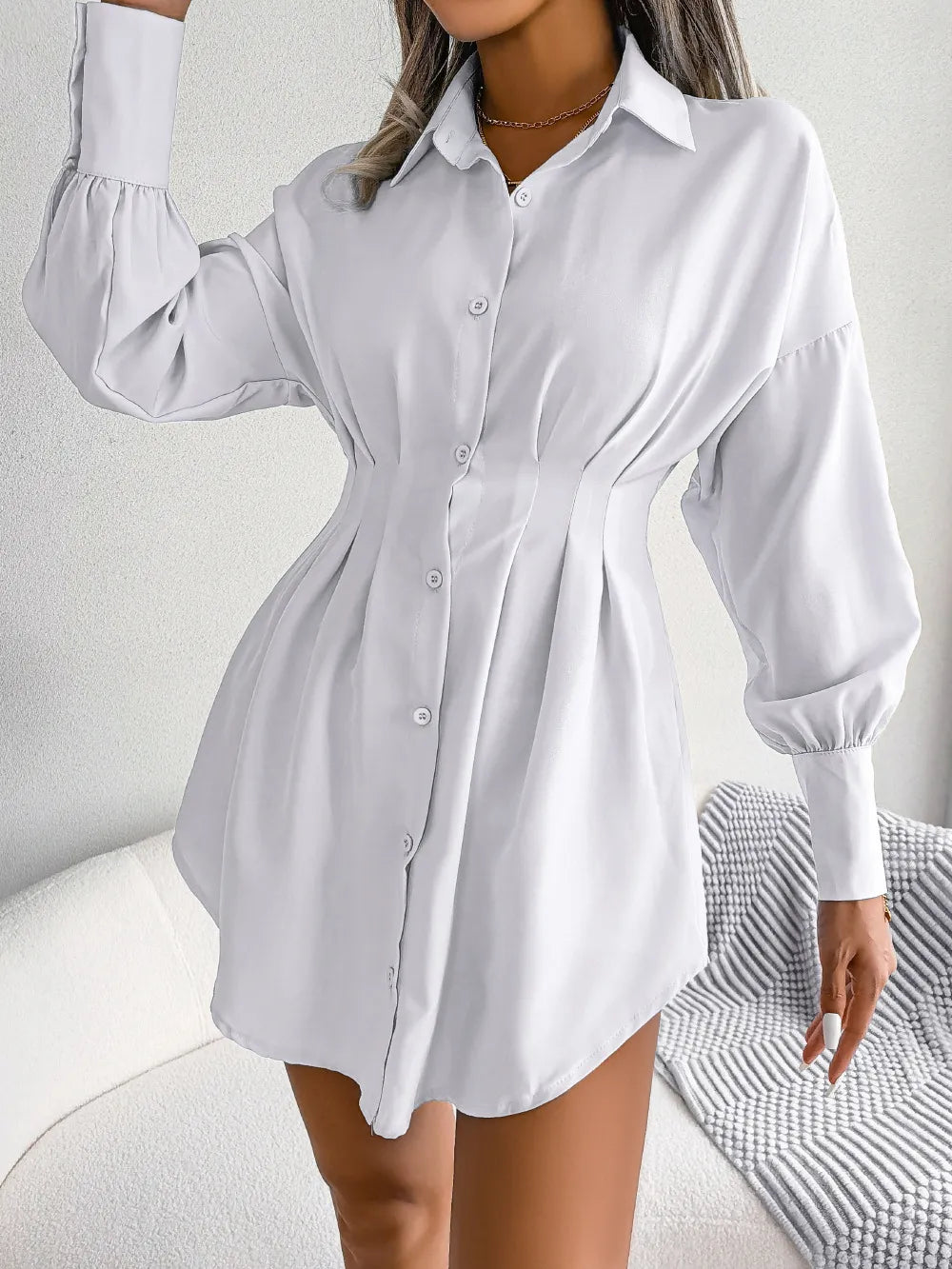 SleekFit™ Asymmetric Lantern Sleeve Dress High-Waist | Elegant Fit | Statement Style