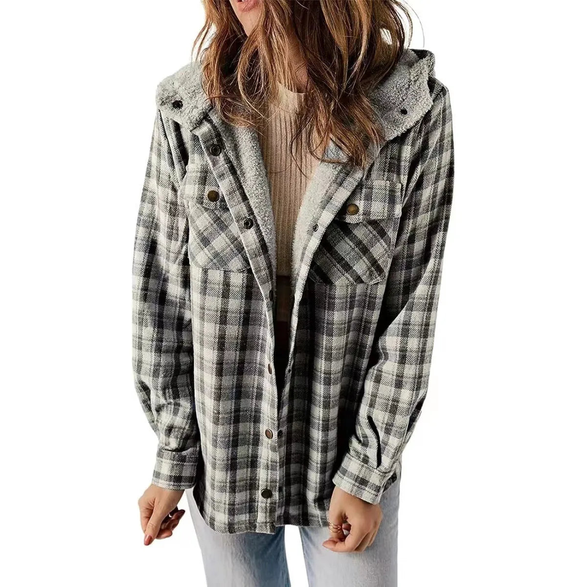 PlaidWarm™ Hooded Woolen Coat – Thick Fleece-Lined Casual Jacket