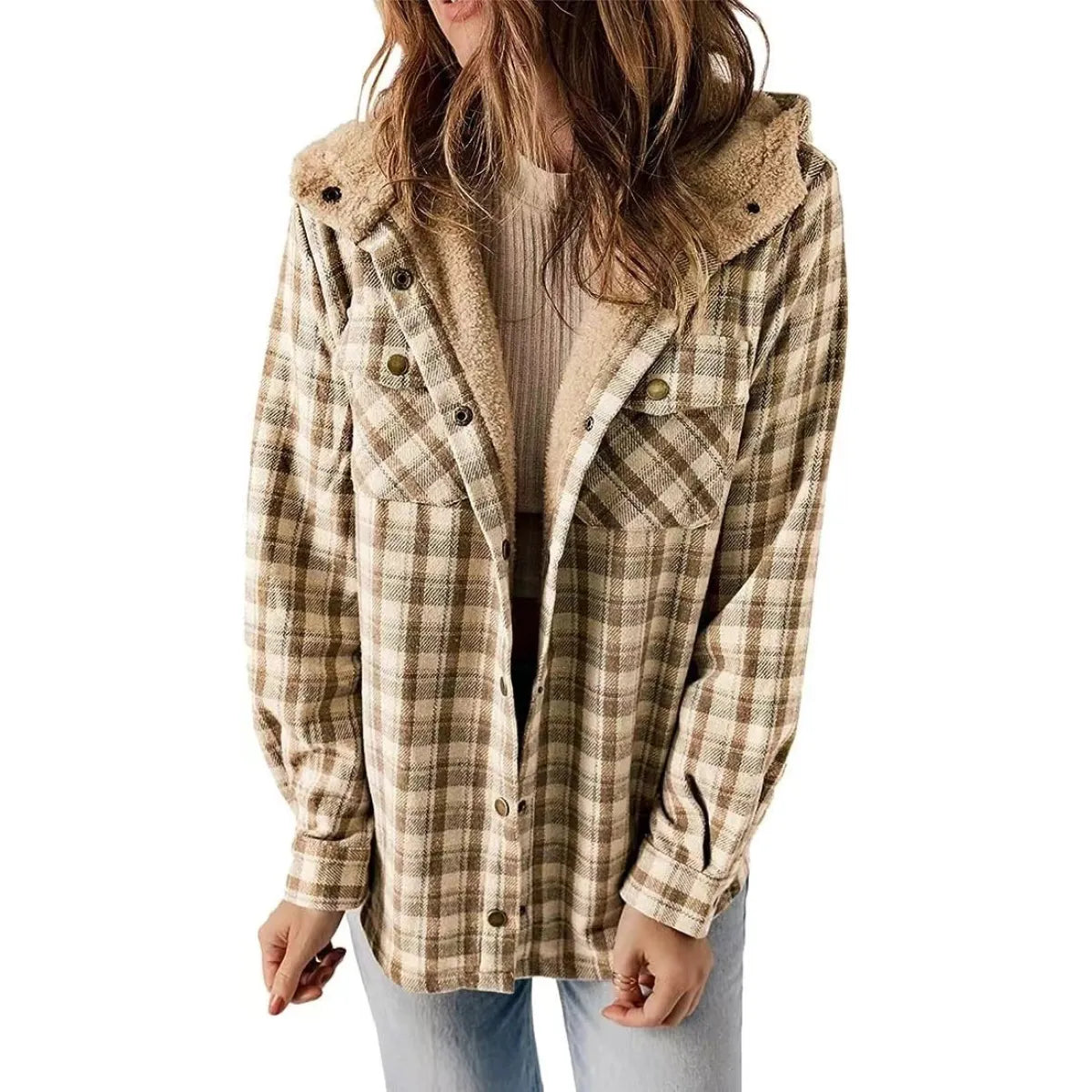 PlaidWarm™ Hooded Woolen Coat – Thick Fleece-Lined Casual Jacket