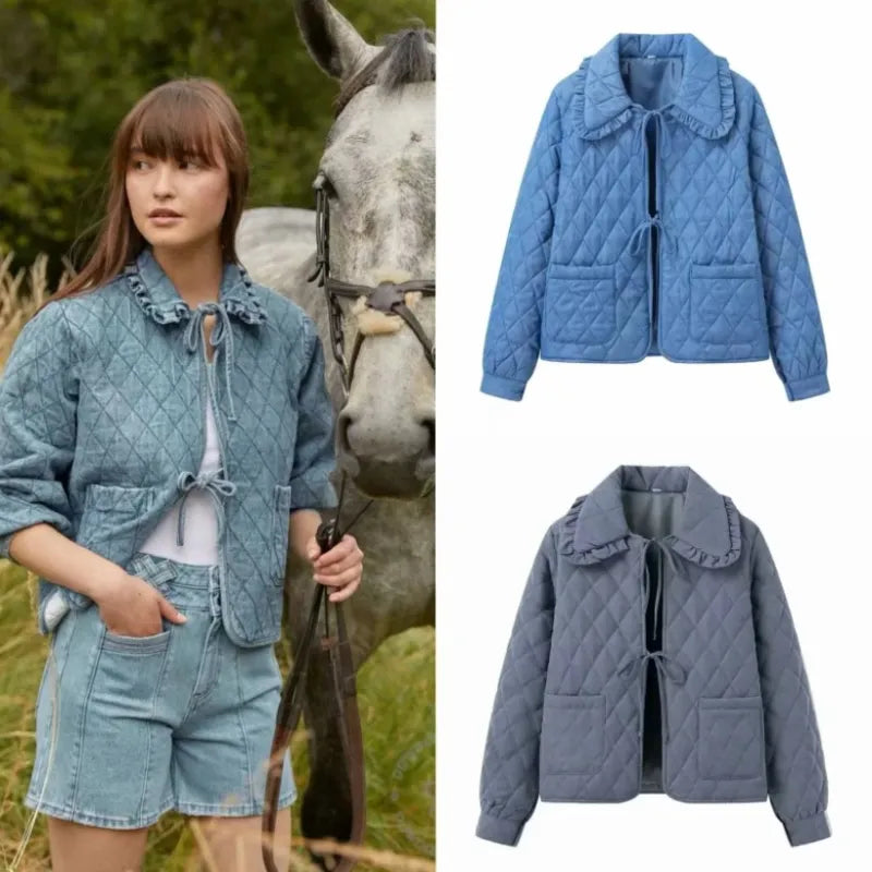 DenimÉlégance™ Women’s Lapel Tied Denim Jacket