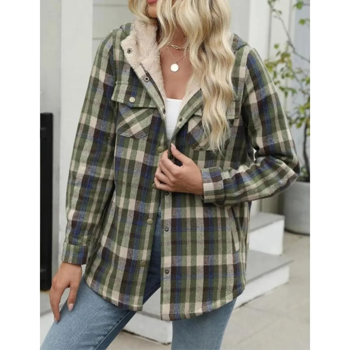 PlaidWarm™ Hooded Woolen Coat – Thick Fleece-Lined Casual Jacket