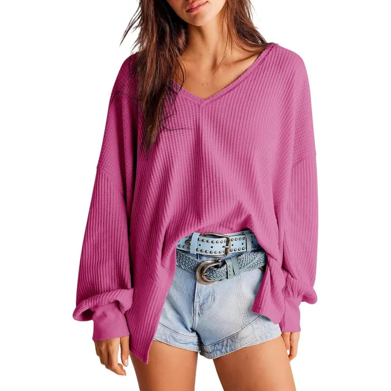 WaffleLoom™ Women’s Lantern Sleeve Knit Blouse
