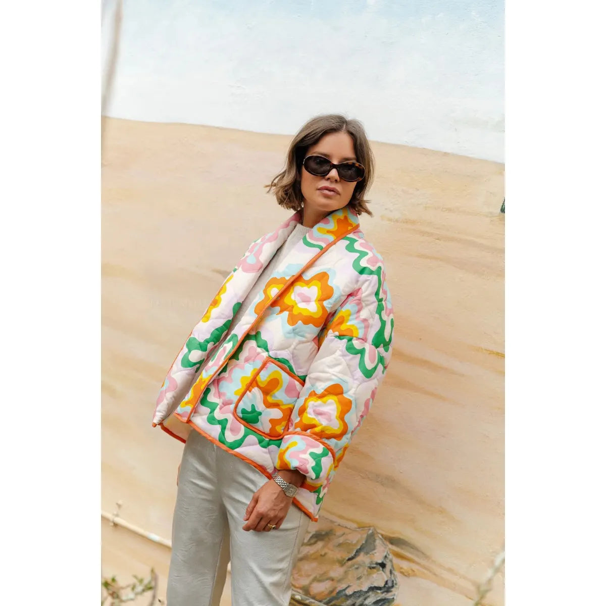PrintÉlégance™ Women’s Lapel Pattern Print Cotton-Padded Jacket