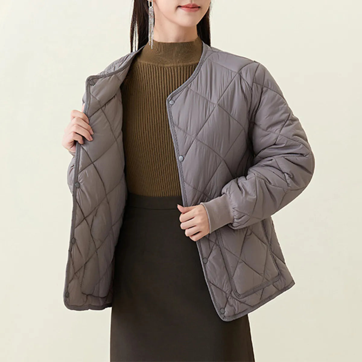 ThermoCouture™ Rhombus Cotton Winter Coat with Pockets