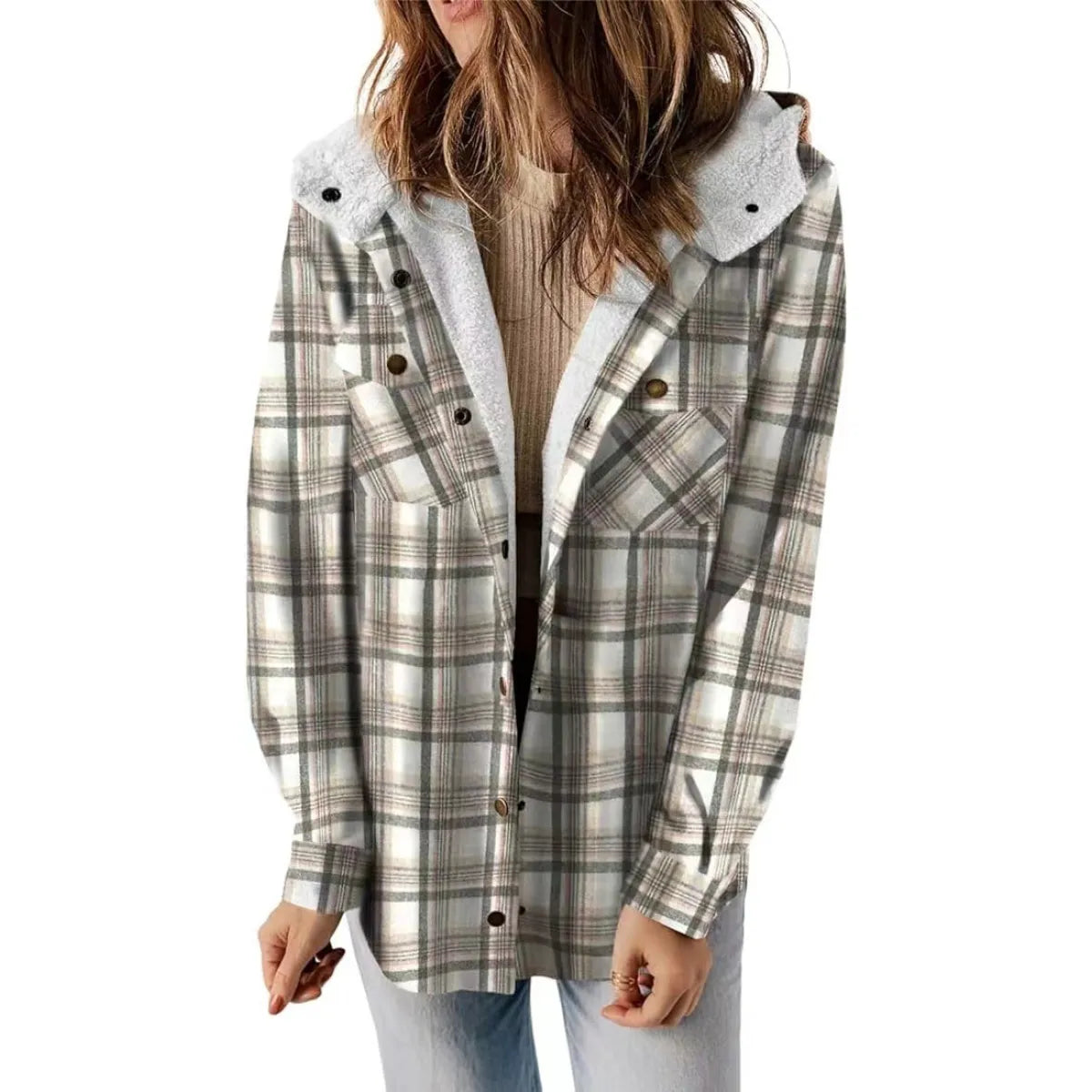 PlaidWarm™ Hooded Woolen Coat – Thick Fleece-Lined Casual Jacket