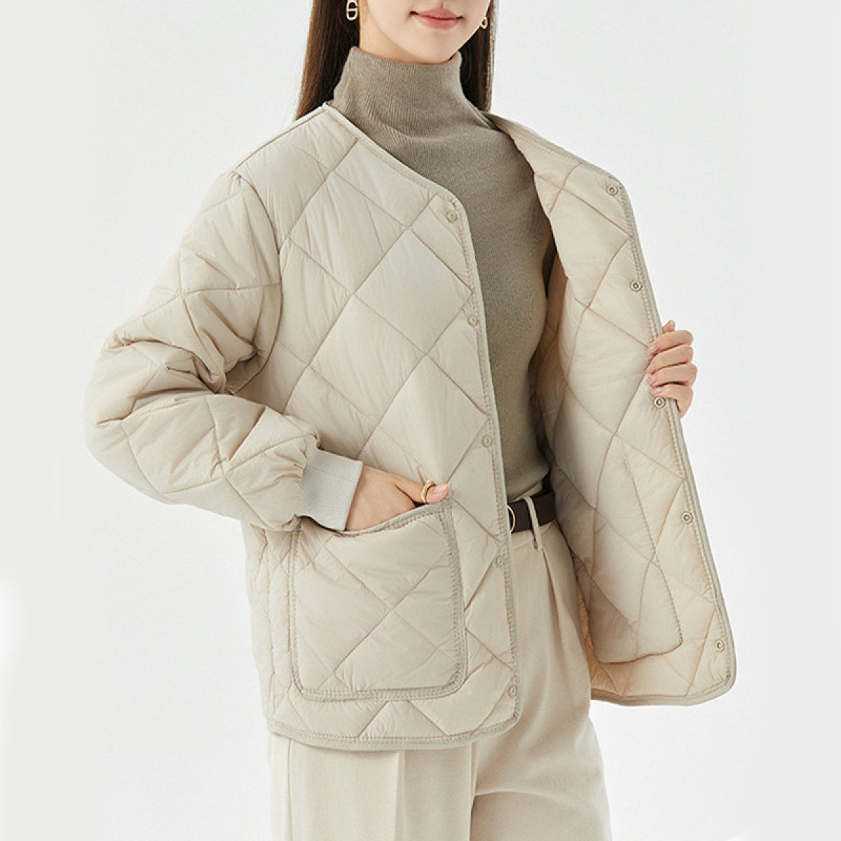 ThermoCouture™ Rhombus Cotton Winter Coat with Pockets