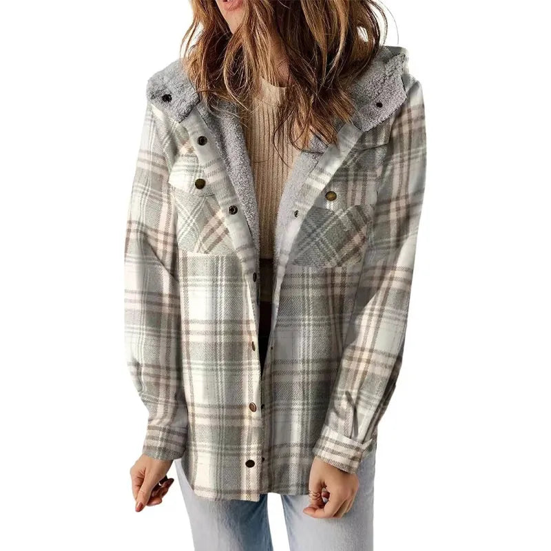 PlaidWarm™ Hooded Woolen Coat – Thick Fleece-Lined Casual Jacket