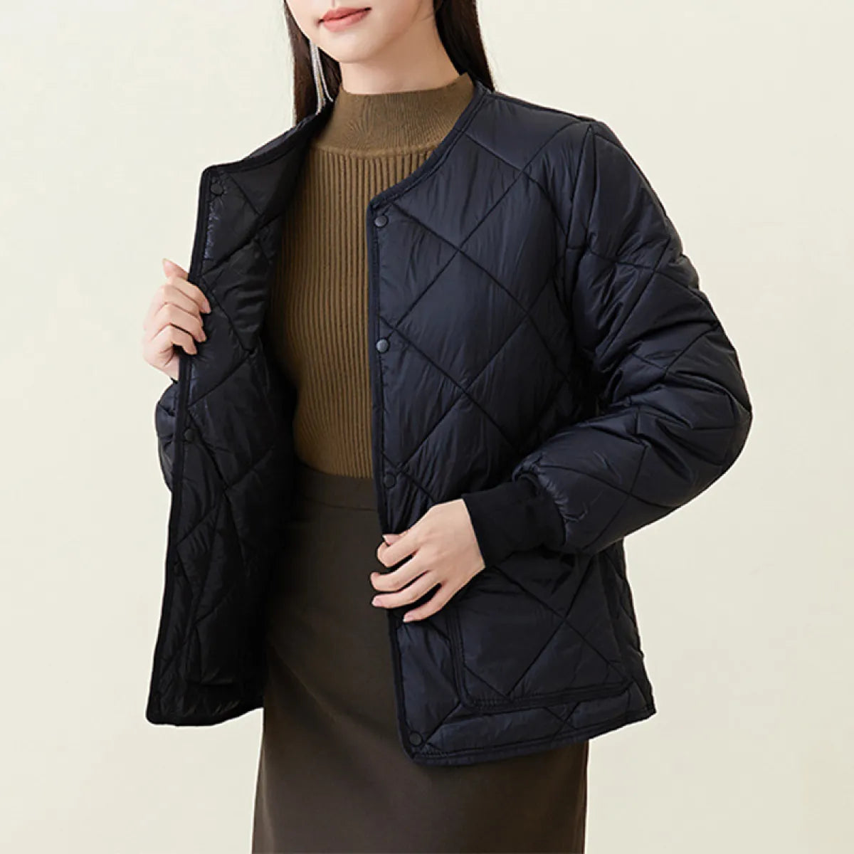 ThermoCouture™ Rhombus Cotton Winter Coat with Pockets