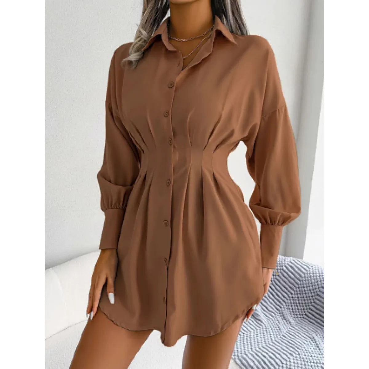SleekFit™ Asymmetric Lantern Sleeve Dress High-Waist | Elegant Fit | Statement Style