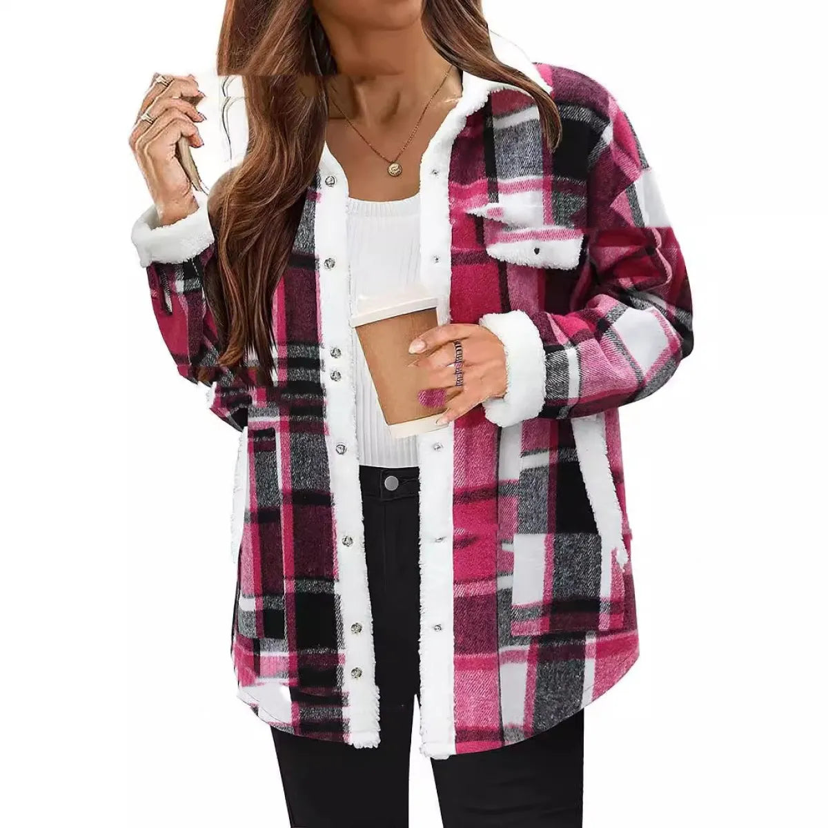 PlaidChic™ Women’s Contrast Color Polo Collar Jacket