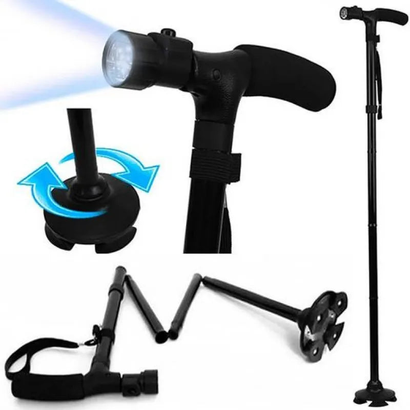 StabilityCane™ SafeStride - Foldable LED Self-Standing Walking Cane