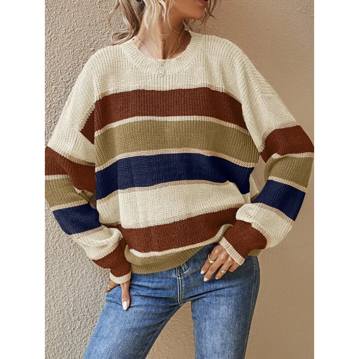 StripeEase™ Women’s Cozy Striped Winter Pullover Sweater