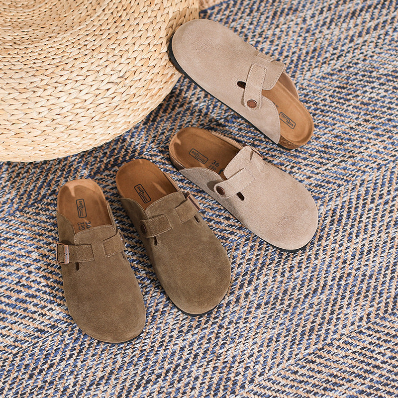 RetroStep™ Genuine Leather Half Slippers – French Vintage Closed Toe