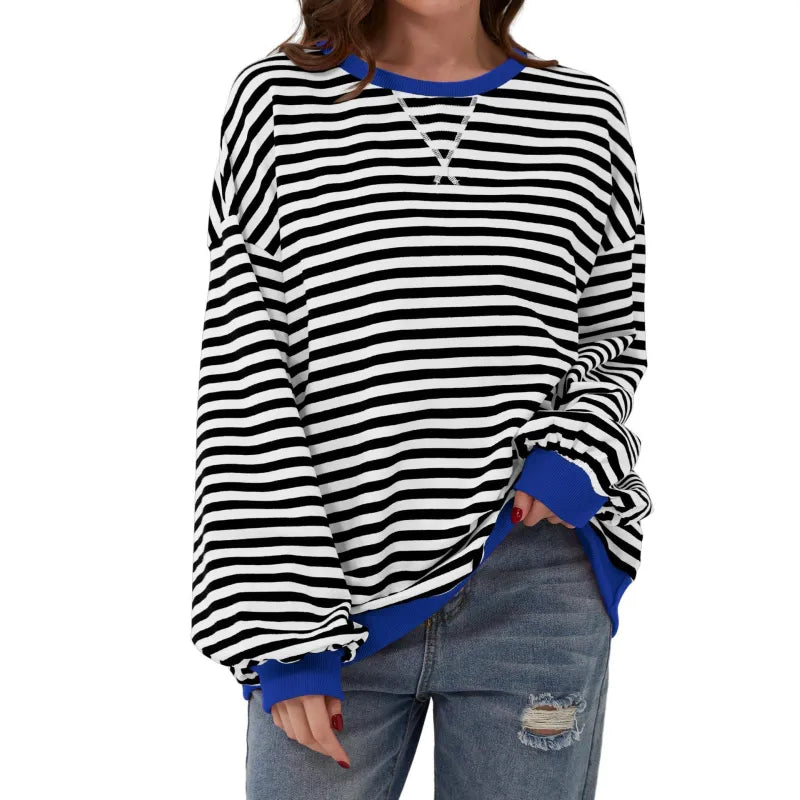 Womens Striped Oversized Sweatshirt - Look Effortlessly Stylish Without Even Trying!