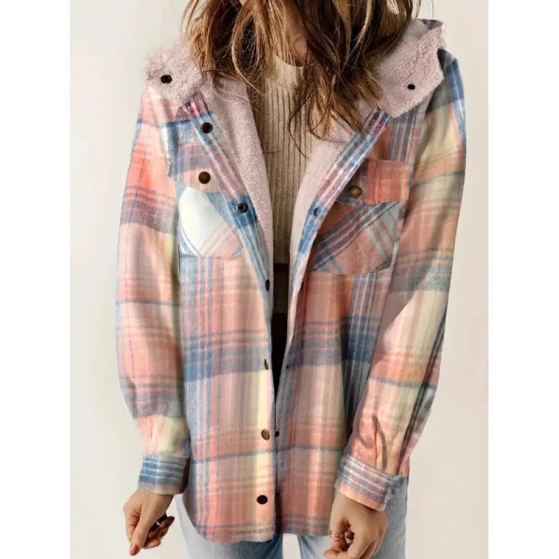 PlaidWarm™ Hooded Woolen Coat – Thick Fleece-Lined Casual Jacket