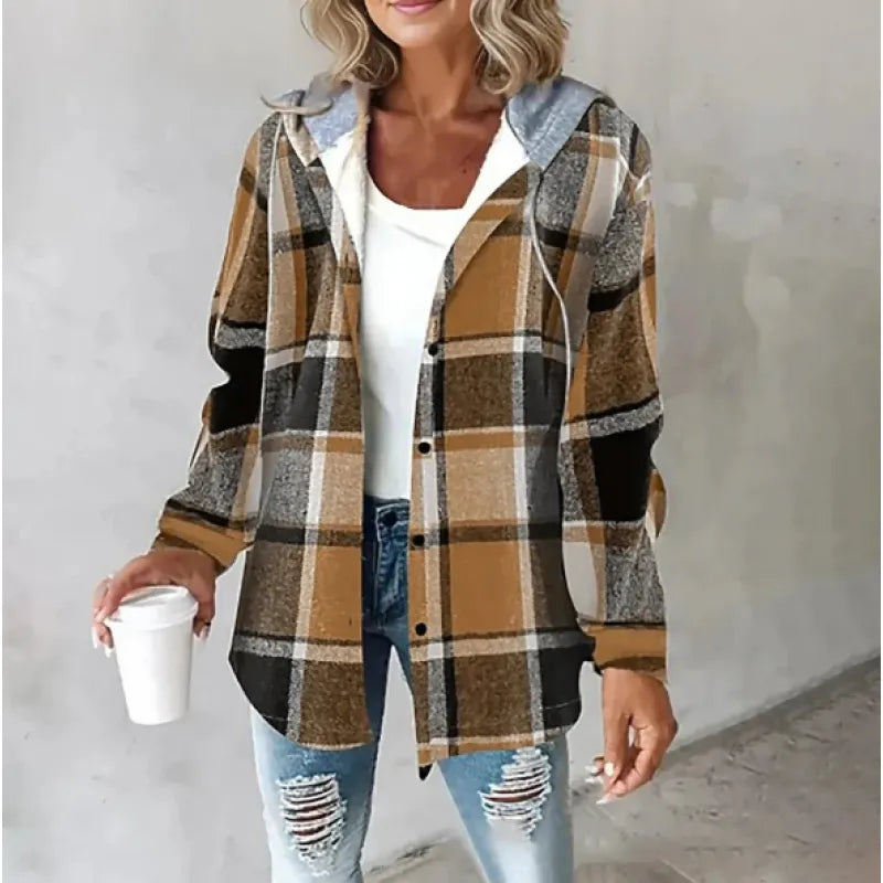 PlaidCharm™ Women’s Hooded Plaid Button Jacket