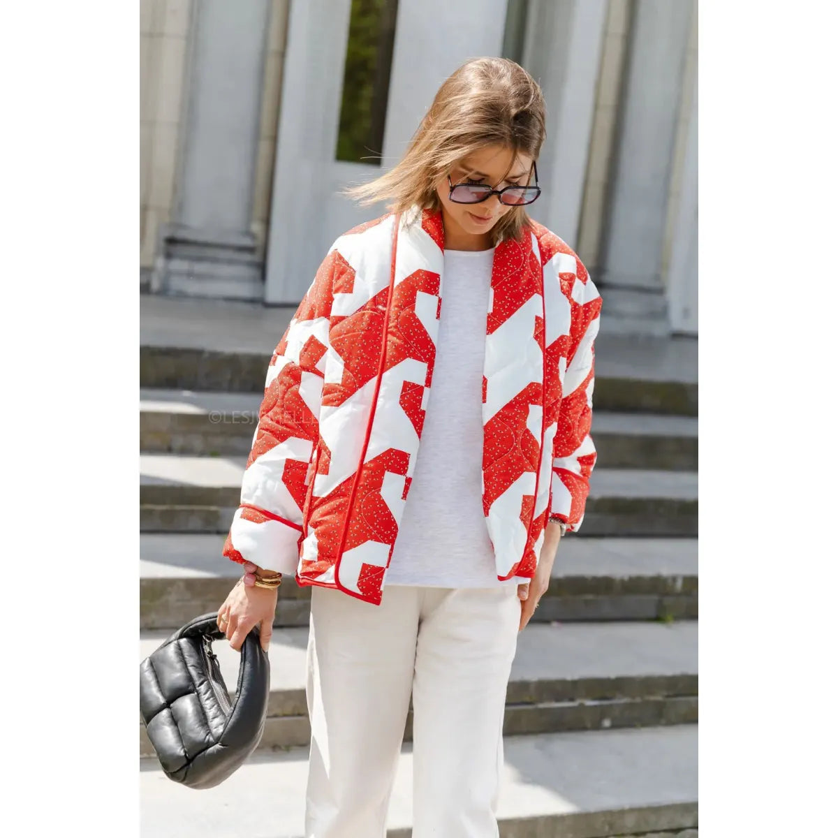 PrintÉlégance™ Women’s Lapel Pattern Print Cotton-Padded Jacket