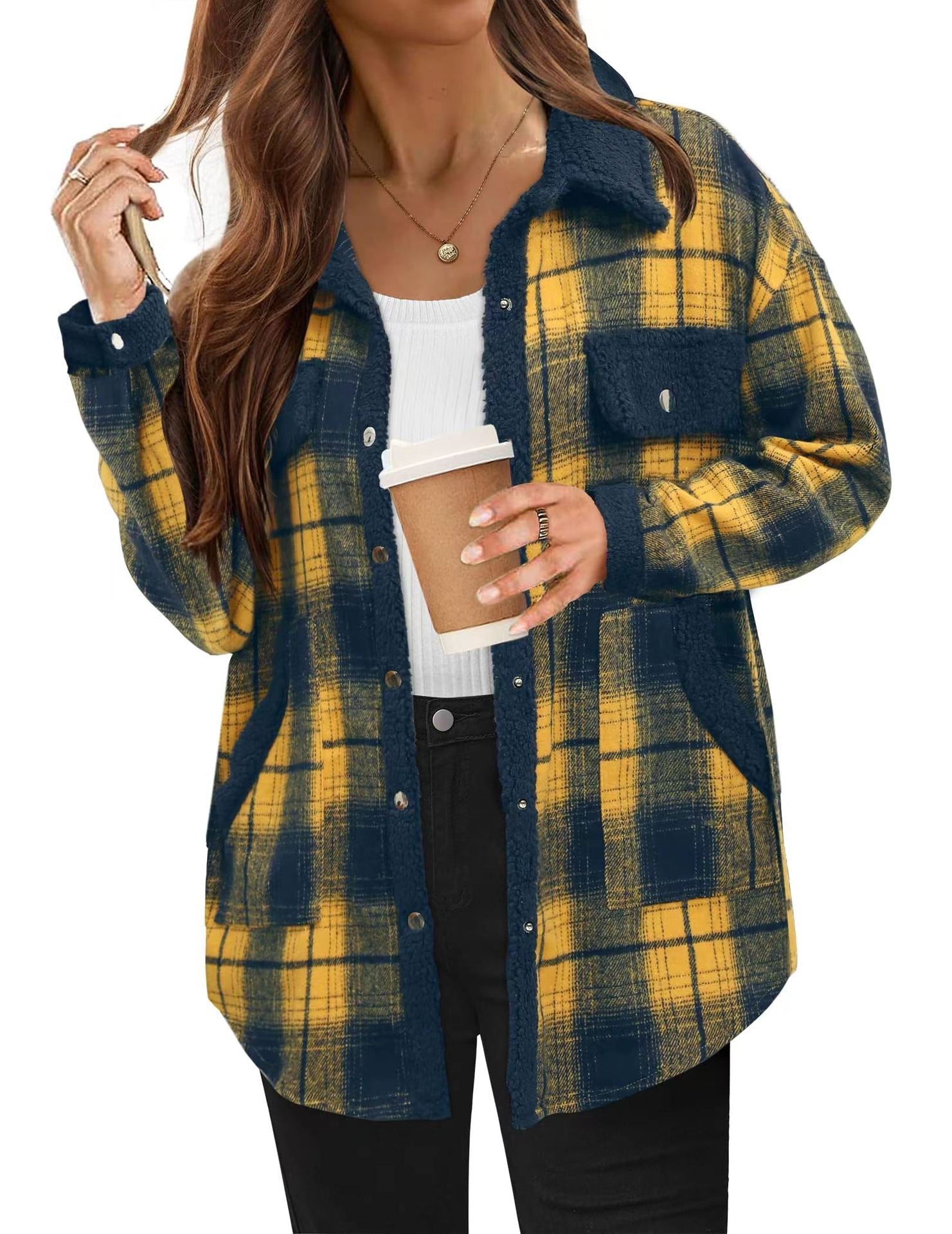 PlaidChic™ Women’s Contrast Color Polo Collar Jacket