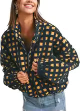 ChaleurÉlégante™ Women’s Plaid Zip-Up Winter Fleece Jacket