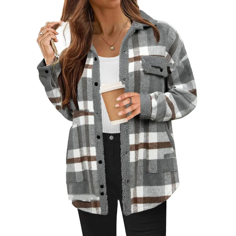 PlaidChic™ Women’s Contrast Color Polo Collar Jacket