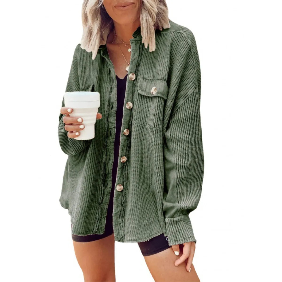 LapelEase™ Women’s Casual Pocket Shirt Jacket