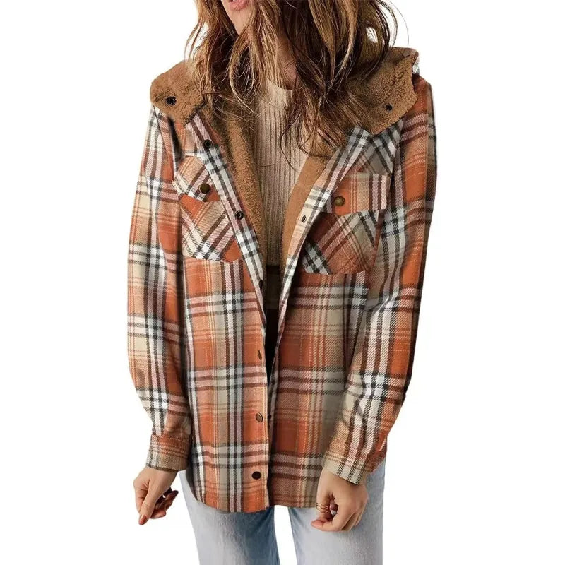 PlaidWarm™ Hooded Woolen Coat – Thick Fleece-Lined Casual Jacket