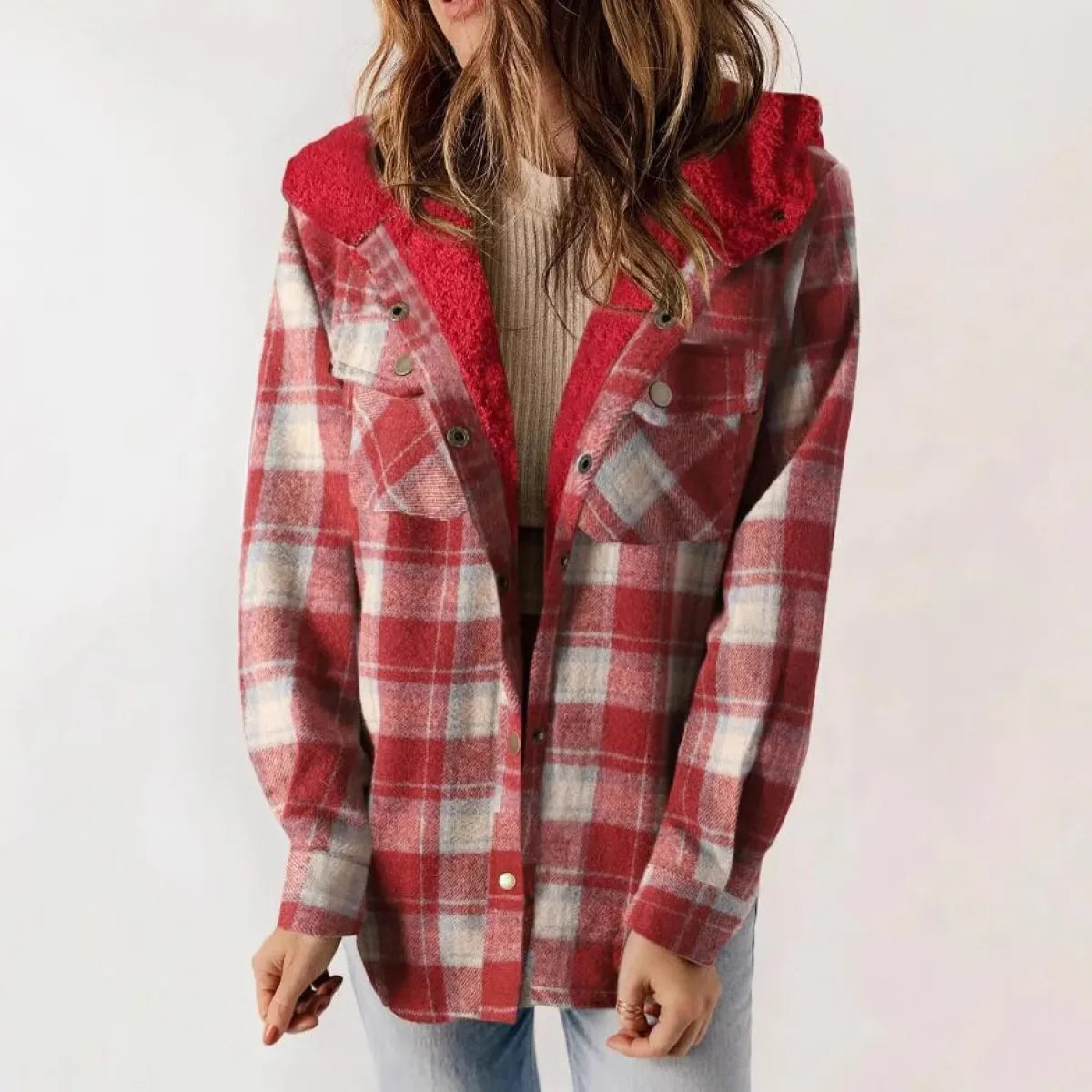 PlaidWarm™ Hooded Woolen Coat – Thick Fleece-Lined Casual Jacket
