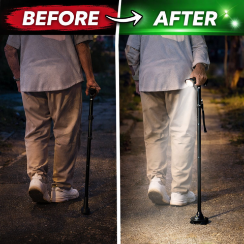 StabilityCane™ SafeStride - Foldable LED Self-Standing Walking Cane